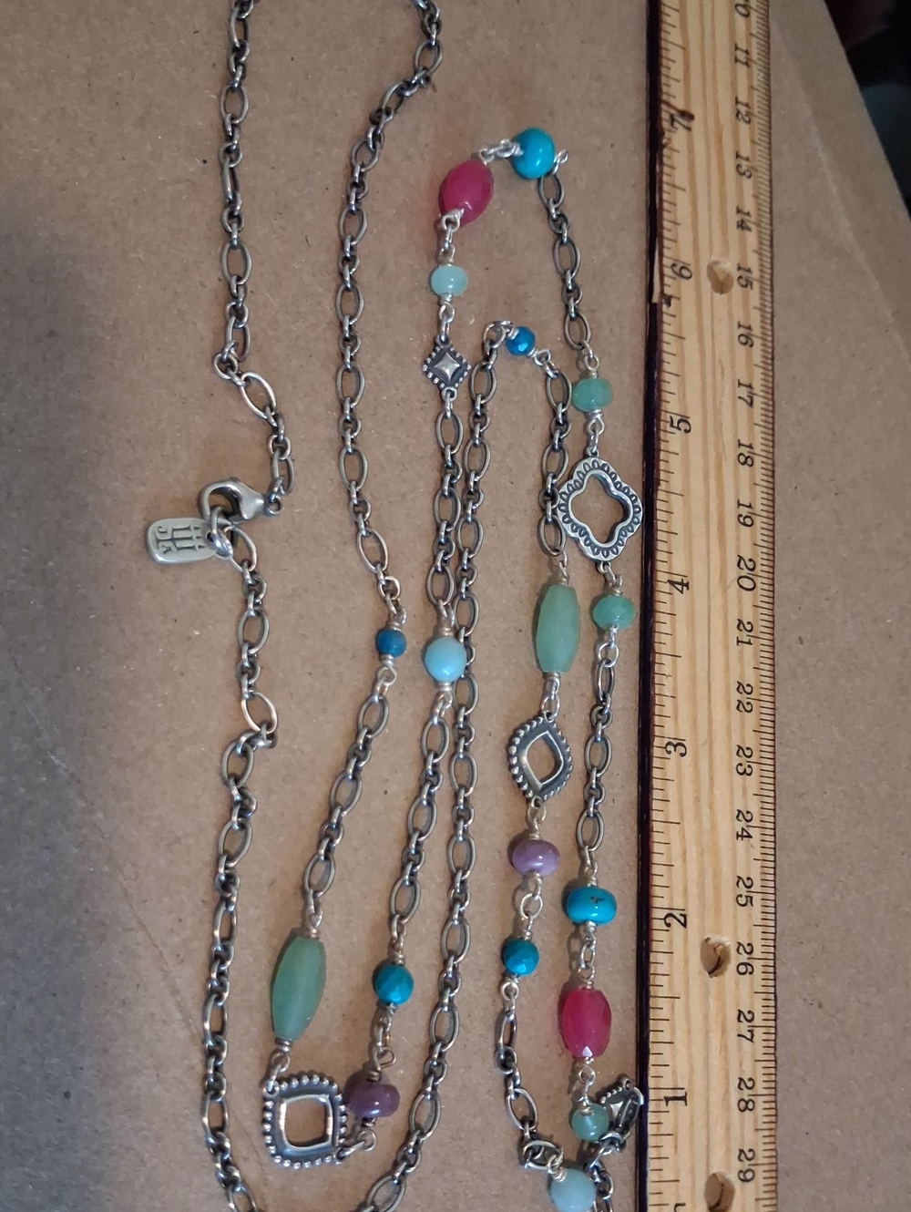 Retired James Avery Kalidascope Necklace Multi Color Gemstone Beads Classic 42"